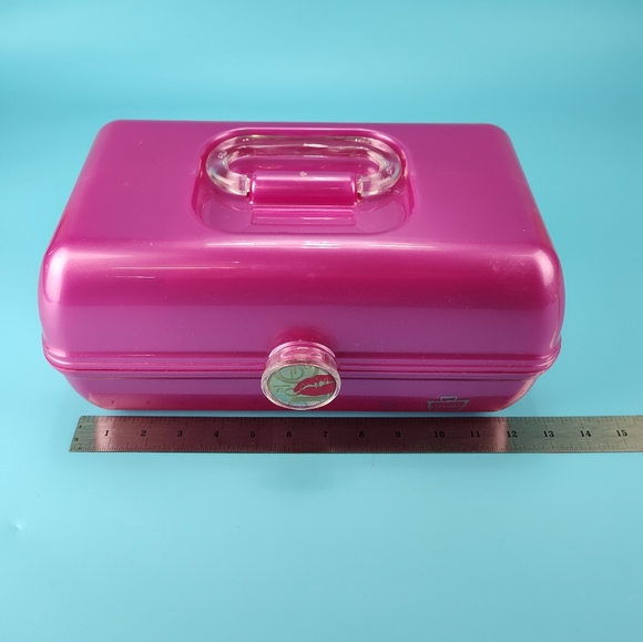 Caboodles Organizer Makeup Case Large Dark Pink Lips 3 Tier + Mirror VG - Picture 8 of 12